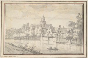 Uitzicht op kasteel en huis aan de rivier door Jan van Goyen