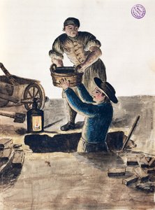 Reiniging van openbare riolering, illustratie uit Geïllustreerd boek van Venetiaanse kostuums