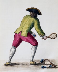Man die speelt met racket en ballen, uit Het Geïllustreerde Boek van Venetiaanse Kostuums, Italië door Jan van Grevenbroeck