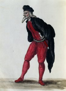 Pantaloon, Koopman van Venetië, illustratie uit Kostuums van Venetianen uit bijna elke eeuw, zorgvuldig verzameld en geschilderd in de 18e eeuw, Giovanni di Grevembroch (1731-1807)
