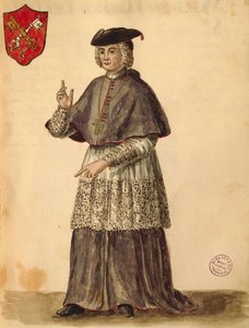 Pauselijke Gezant bij Serenissima, Gli Abiti de Veneziani, uit geïllustreerd kostuumboek door Jan van Grevenbroeck