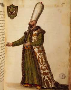 Turkse ambassadeur in Venetië, gekleurde gravure door Giovanni di Grevembroch, uit Gli abiti de veneziani (kostuums van Venetianen), deel II, plaat 121 door Jan van Grevenbroeck