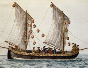 Venetiaanse boot versierd voor Feest van de Verlosser, door Jan Grevenbroeck, aquarel, Italië door Jan van Grevenbroeck