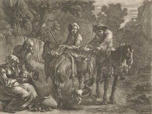 Plunderaars, een boer en zijn vrouw berovend door Jan van Huchtenburg