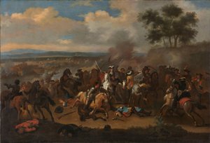 De Slag aan de Boyne, Ierland, tussen koningen James II en Willem III, 12 juli 1690 door Jan van Huchtenburg