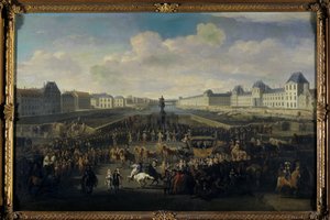 Lodewijk XIV nadert de Pont Neuf, Parijs door Jan van Huchtenburgh