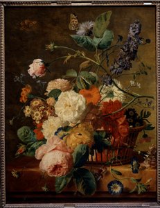 Bloemenmand met vlinders door Jan van Huysum
