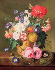 Bloemen in een terracotta vaas, 1744 (paneel)