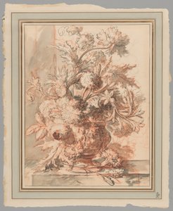 Bloemen in een Urn Versierd met Putti, op een Sokkel door Jan van Huysum