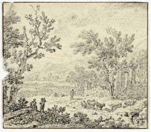 Landschap met geiten, geitenhoeder en ruïnes