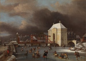 Zicht op de Heiligewegspoort in Amsterdam door Jan van Kessel the Elder