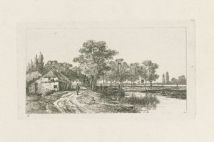 Landschap met aangemeerde boot door Jan van Lokhorst