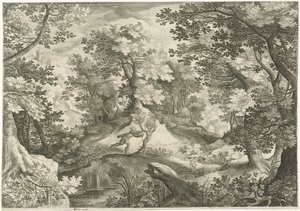 Landschap met Apollo en Daphne door Jan van Londerseel