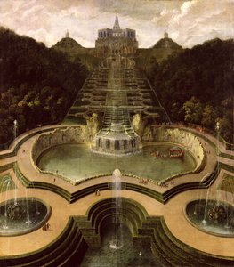 Uitzicht op de achthoek over de watervallen en de poelen van Neptunus door Jan van Nickelen