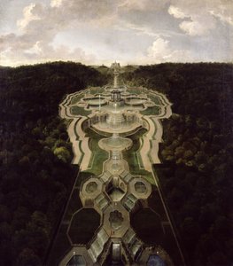 Uitzicht over het grote plein met tempel aan het begin van het tweede derde van de watervallen naar de achthoek