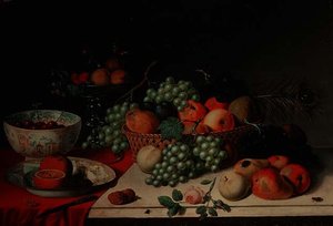 Een mand met druiven en appels