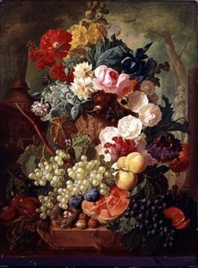 Rozen, een Iris en een Klaproos door Jan van Os