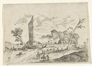 Landschap met Romeinse ruïne en ezelherders