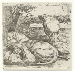 Teefje met puppies door Jan van Ossenbeeck