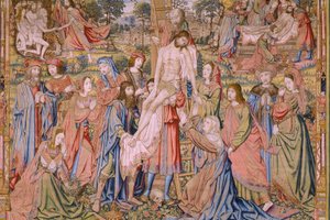 Vlaamse wandtapijt. Serie De passie van Christus: Kruisafneming. Fabrikant Pieter van Aelst. Cartonist Jan van Roome. Ca 1507-1520. (detail)