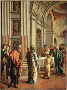 Jezus naar de tempel gebracht (schilderij op eikenhout) door Jan van Scorel