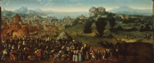 Landschap met Toernooi en Jagers door Jan van Scorel