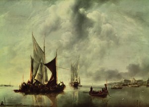 Kalmte of, boten nabij de kust, na 1651