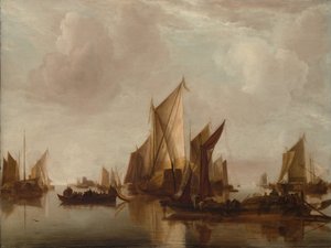 Een staatsjacht en andere vaartuigen in kalm water, ca. 1660