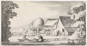 Boer en boerin in een roeiboot door Jan van de Velde (II)