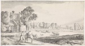 Boer met pakpaard op een landweg door Jan van de Velde (II)