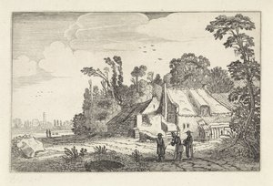 Figuren op een landweg bij een boerderij door Jan van de Velde (II)