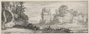Gezicht op een ruïne van een huis bij een muur door Jan van de Velde (II)