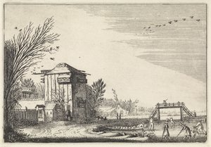 Kolfspelers op het ijs bij een duiventil (Landschappen / Amenissimae aliquot requculae) door Jan van de Velde (II)