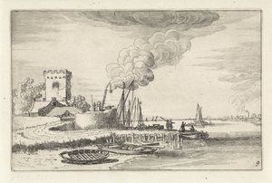Landschap met een vuurtoren in een haven