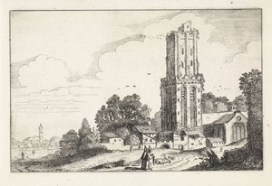 Landschap met vervallen kerktoren