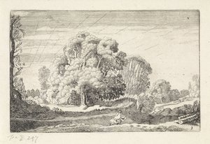Ruiter in een landschap bij zonsopgang (Landschappen, Amenissimae aliquot requculae) door Jan van de Velde (II)