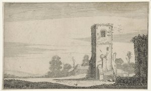 Ruïne van een toren in een landschap