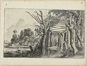 Bouwvallige hut, Plaat 4 uit Landschappen door Jan van de Velde II