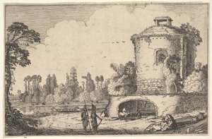 Landschap met een ronde toren door Jan van de Velde II