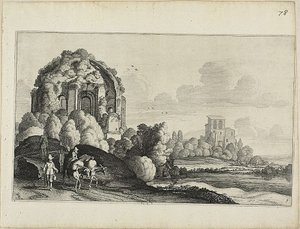 Reizigers voor de Minerva Medica-tempel in Rome door Jan van de Velde II