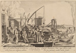 Vuur door Jan van de Velde II after Willem Buytewech