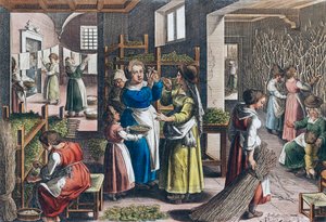 Zijdeproductie in Europa in de 16e eeuw door Jan van der (1523 1605) (after) Straet