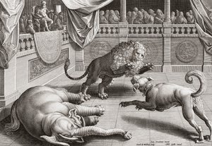 Alexander de Grote kijkt naar vechtende dieren, 16e eeuw door Jan van der 1523 1605 after Straet