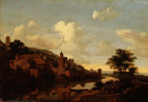 Een versterkte stad boven een rivier