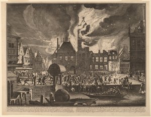Brand van het Oude Stadhuis van Amsterdam door Jan van der Heyden