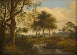 Landschap met baders door Jan van der Heyden