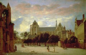 Uitzicht op de Grote Kerk in Veere vanuit het zuiden door Jan van der Heyden