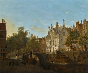 View of the Oude Delft with the Gemeenlandshuis door Jan van der Heyden