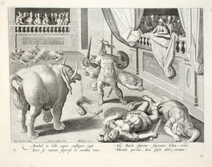 Hannibal laat verslagen Romeinen tegen elkaar vechten, illustratie uit 