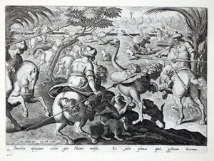 Moren te paard jagen op struisvogels, plaat 62, illustratie uit 